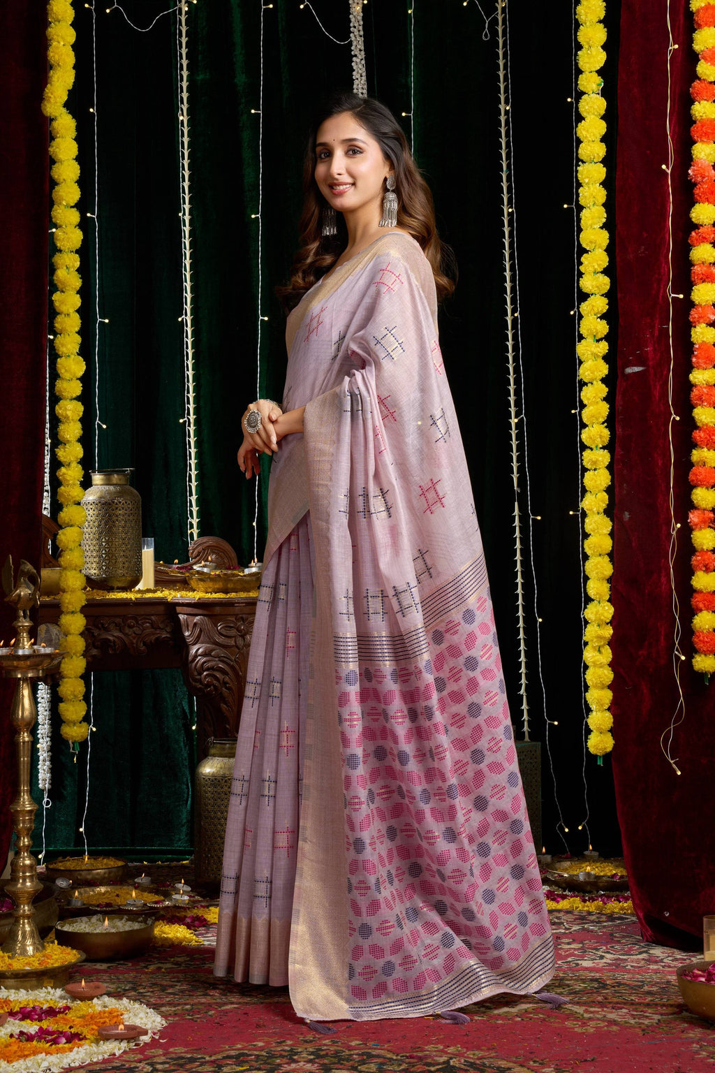 Purple Soft Spun Cotton Zari Woven Saree with Blouse