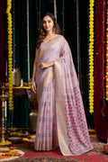 Purple soft spun cotton saree with Zari woven work and jhalar detail