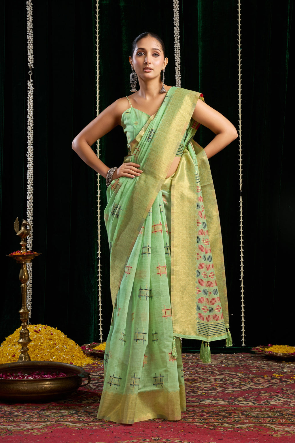 Green Soft Spun Cotton Zari Woven Saree with Blouse