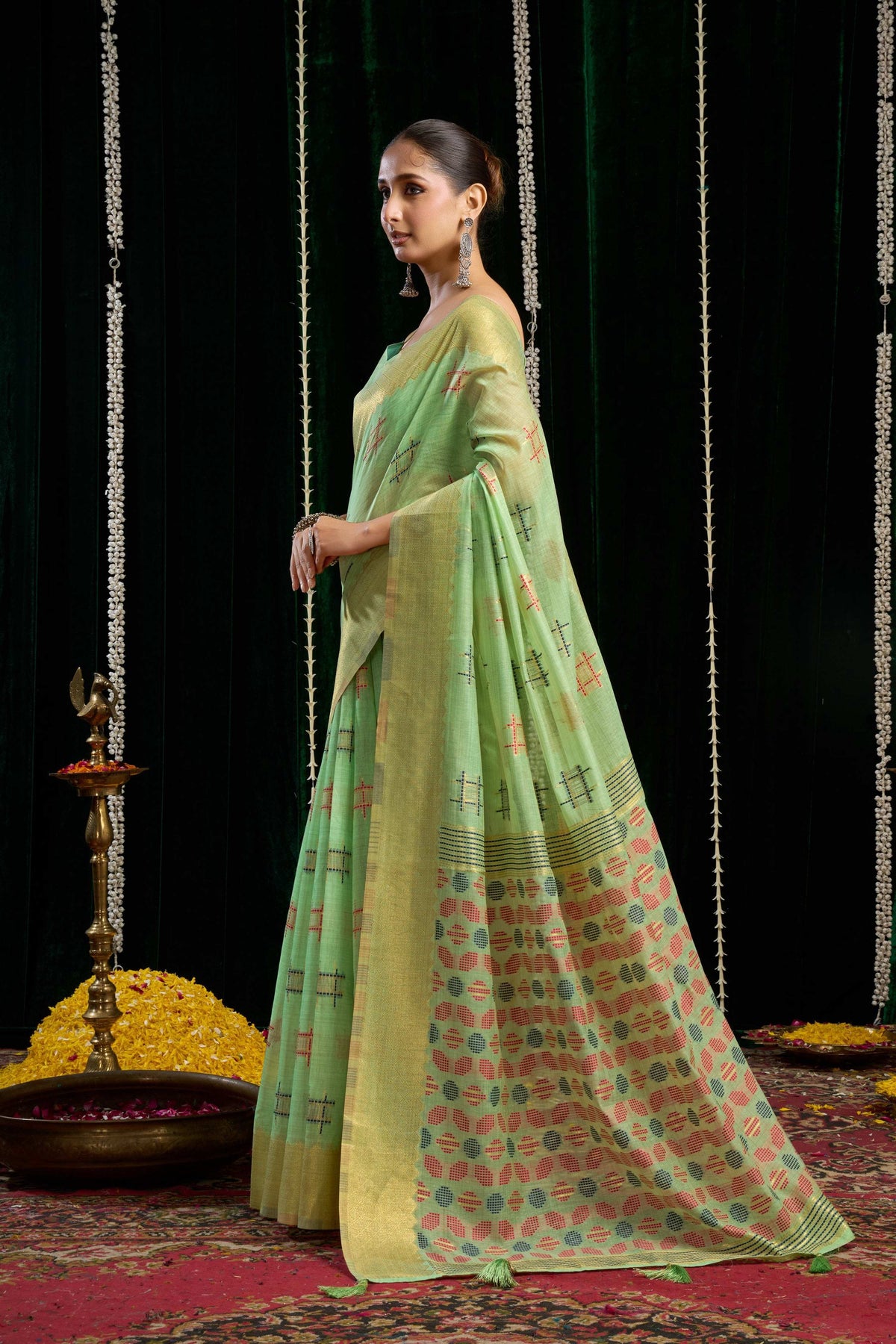 Green Soft Spun Cotton Zari Woven Saree with Blouse
