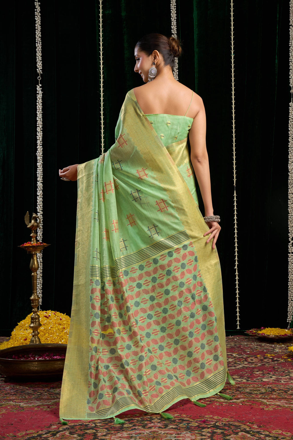 Green Soft Spun Cotton Zari Woven Saree with Blouse