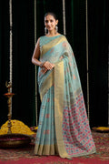 Turquoise Soft Spun Cotton Zari Woven Saree with Blouse Piece