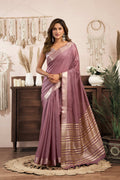 Wine colored khadi cotton saree featuring elegant zari woven borders