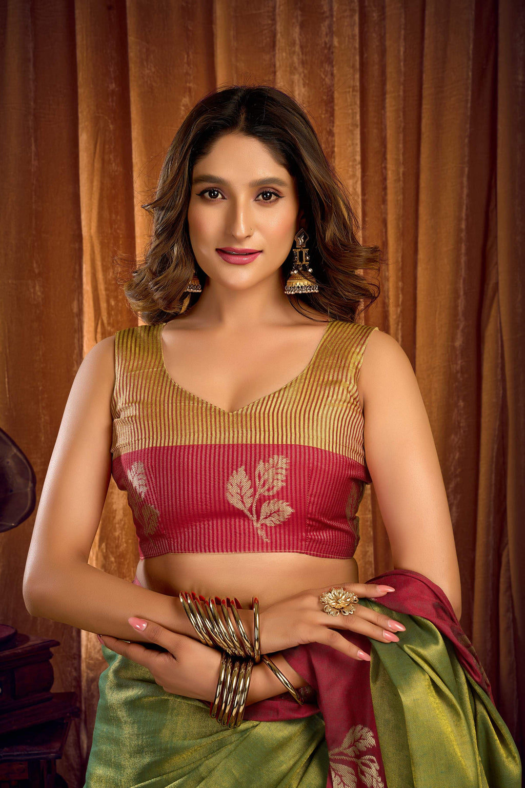 Green Soft Tissue Zari Woven Saree with Matching Blouse Piece