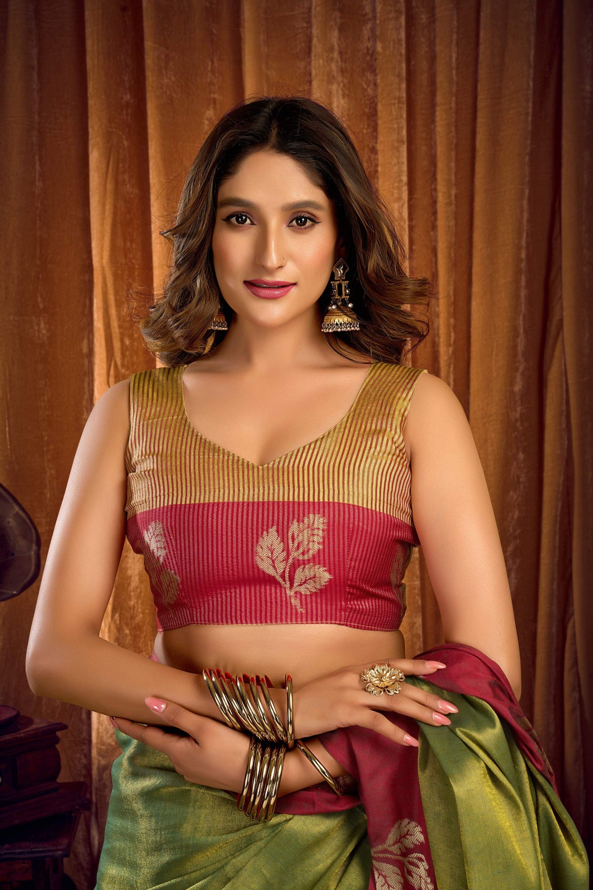 Green Soft Tissue Zari Woven Saree with Matching Blouse Piece