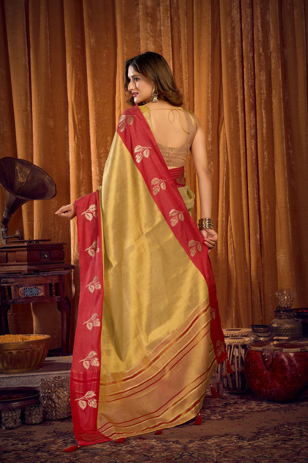 Pista Green Soft Tissue Saree with Zari Woven Detail and Blouse
