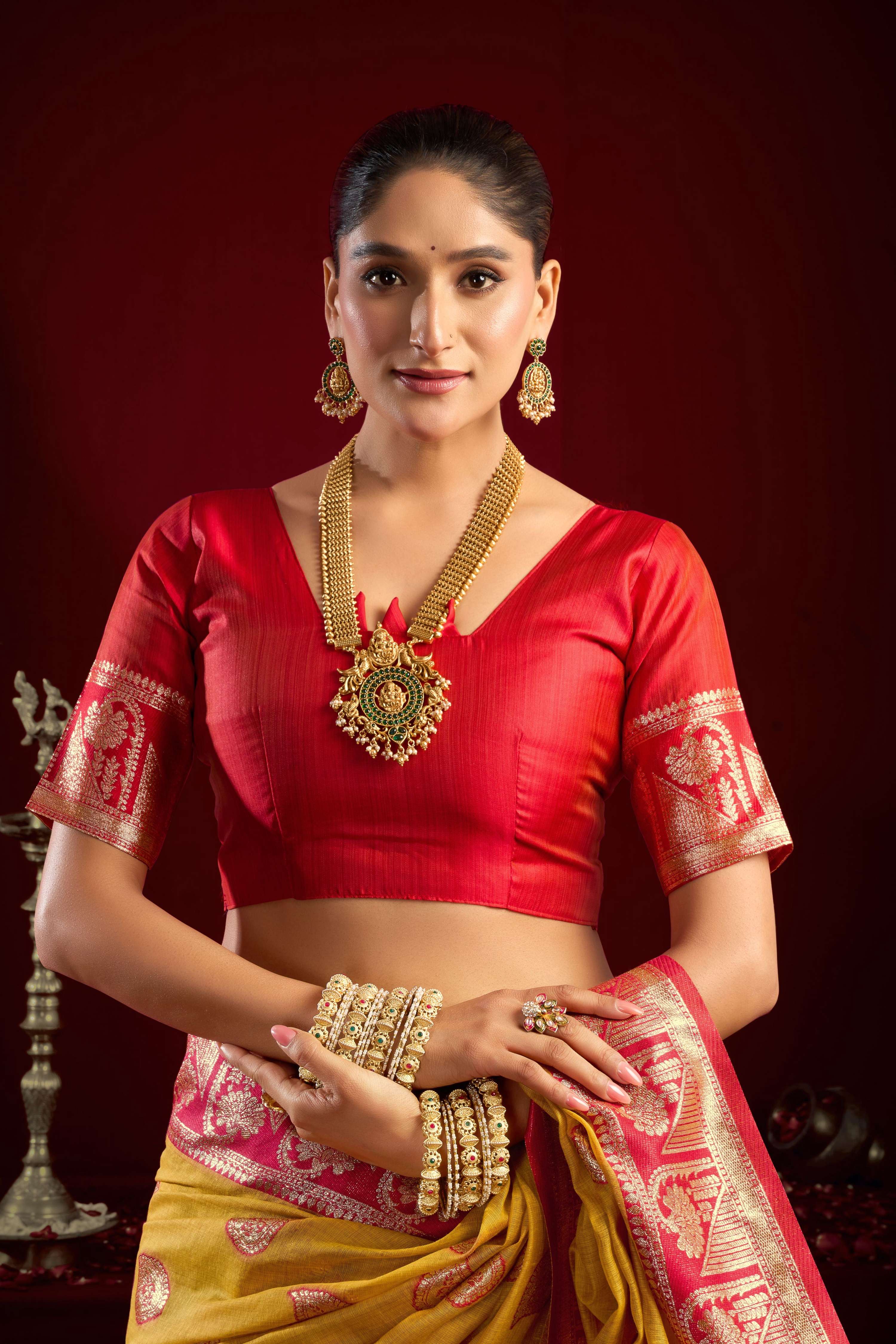 Yellow Modal Banarasi Zari Woven Saree with Blouse