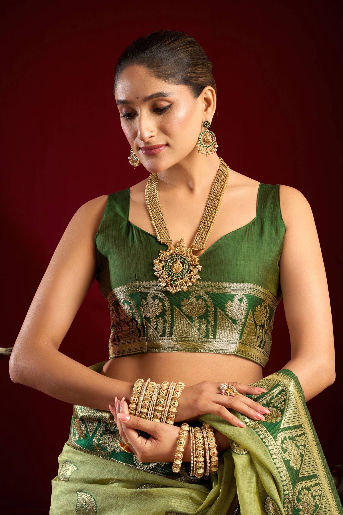 Pista Green Modal Banarasi Saree with Zari Woven Border