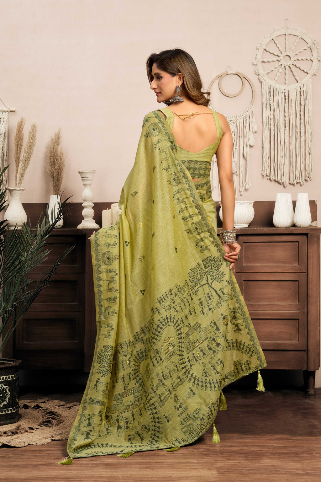 Green Modal Art Silk Warli Work Saree with Matching Blouse