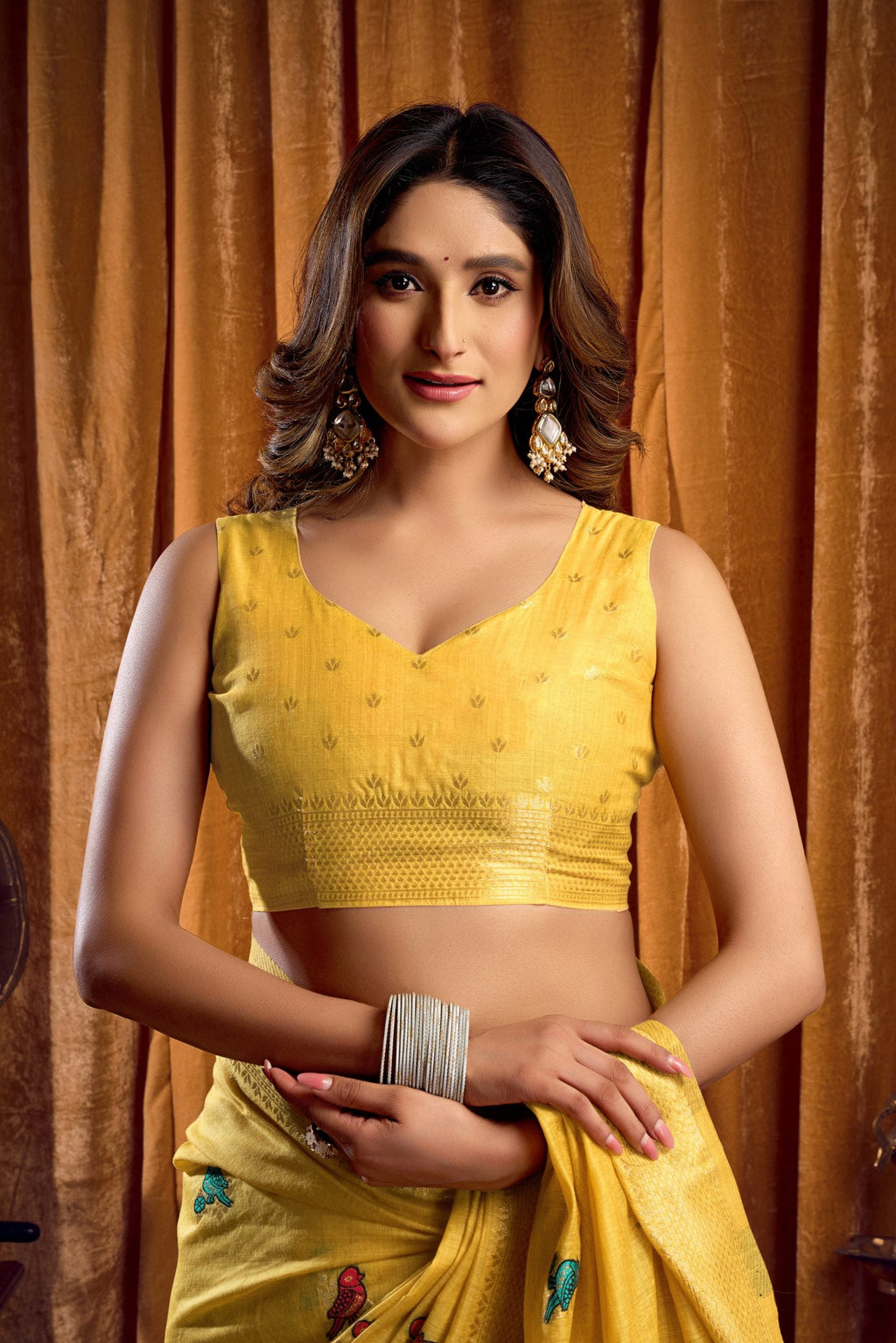 Yellow Khadi Cotton Saree with Mina Work and Matching Blouse