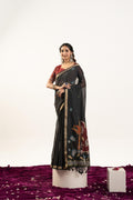 Black Soft Muga Cotton Saree with Zari Butties & Blouse