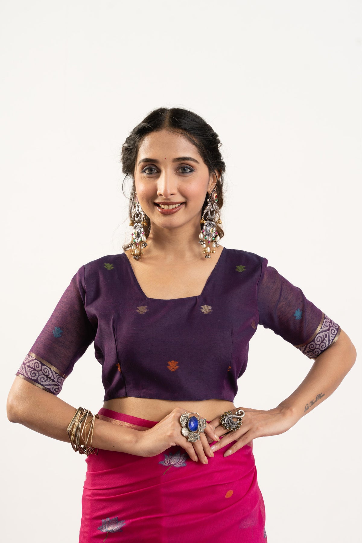 Pink Muga Cotton Saree with Zari Woven Butties and Blouse Piece