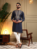 Navy Blue Armani Lachka Sequin Embroidered Kurta Pajama Set
