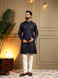 Navy Blue Royal Silk Sequin Embroidered Kurta Pajama Set