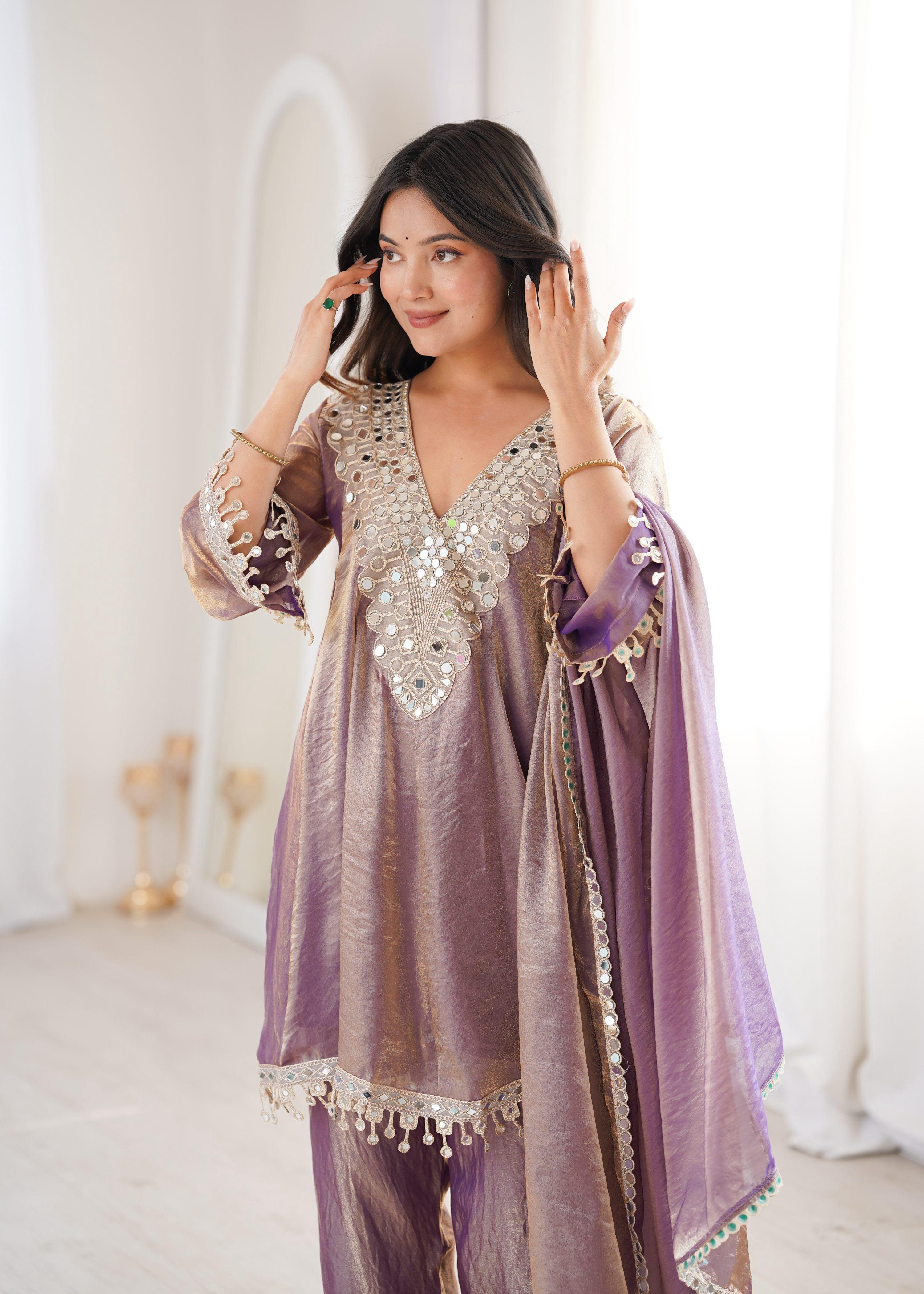 Purple Fendy Embroidered Designer Kurta Set with Dupatta