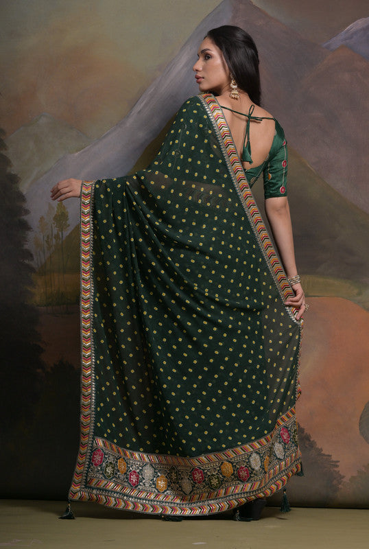 Bottle Green Georgette Saree with Coding Sequence Work