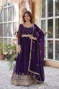 Purple Faux Blooming Anarkali Set with Sequins and Zari Embroidery