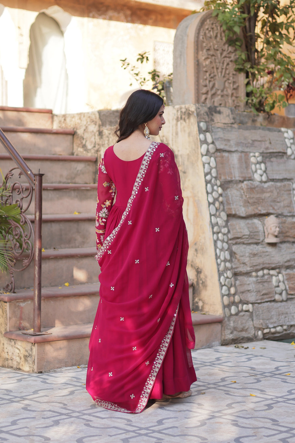 Pink Faux Blooming Sequins Embroidered Anarkali Set with Dupatta