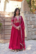 Pink Faux Blooming Sequins Embroidered Anarkali Set with Dupatta