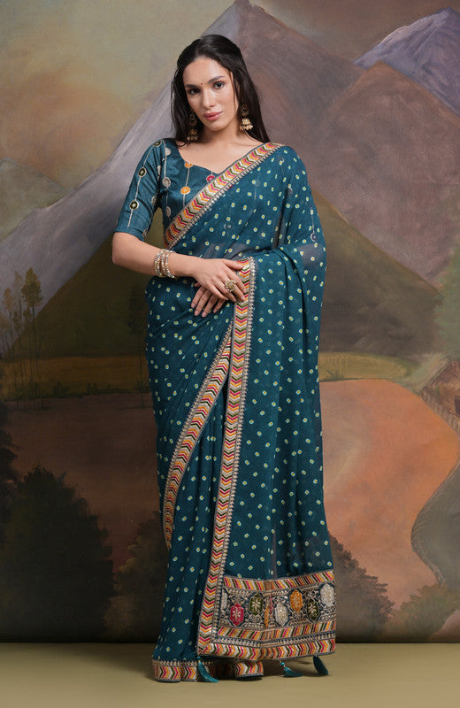 Jyoti Fashion Women's Morpich Coding Sequence Georgette Saree with Blouse