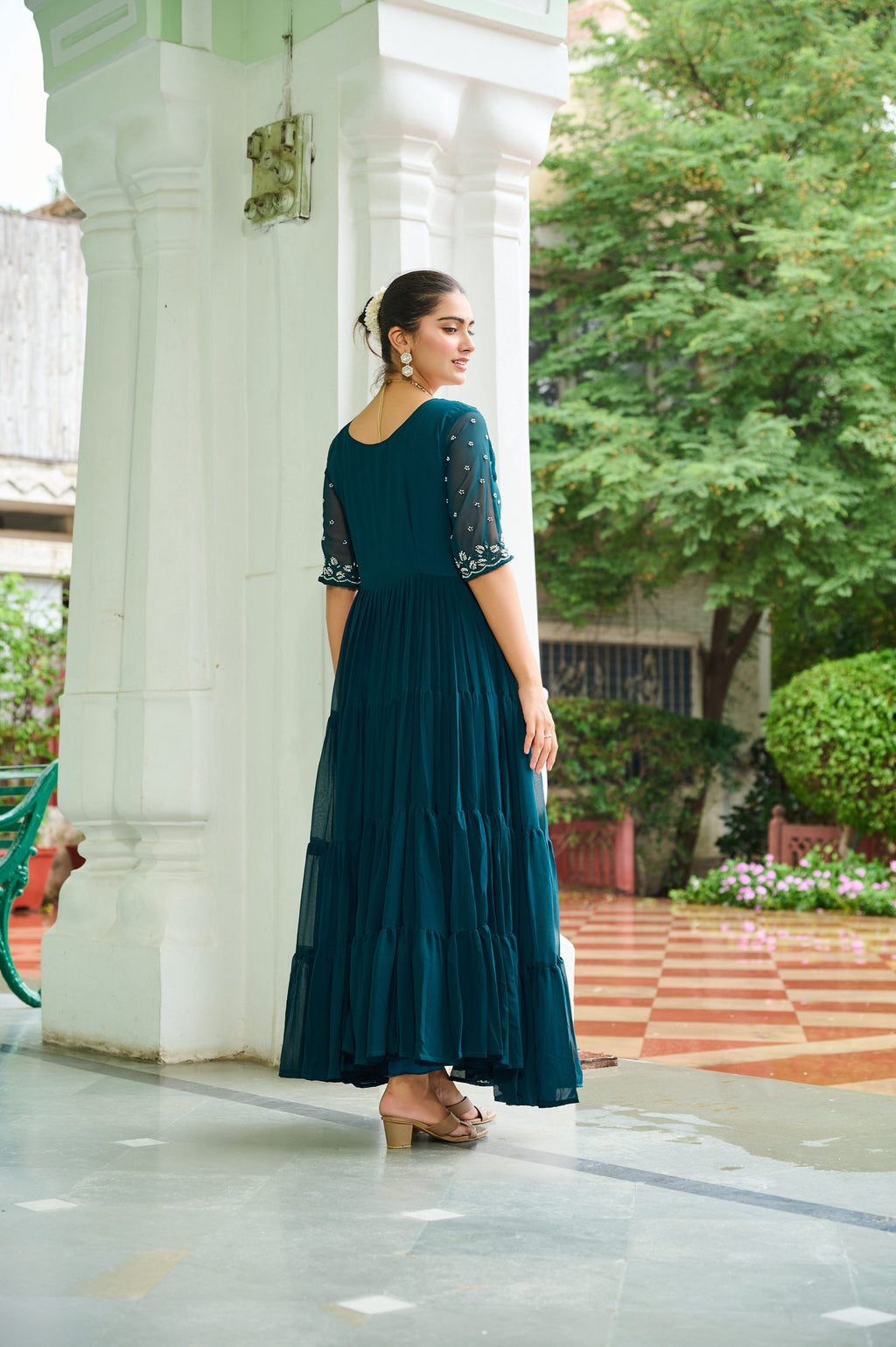 Rama Faux Blooming Beads Embroidered Anarkali Set Round Neck