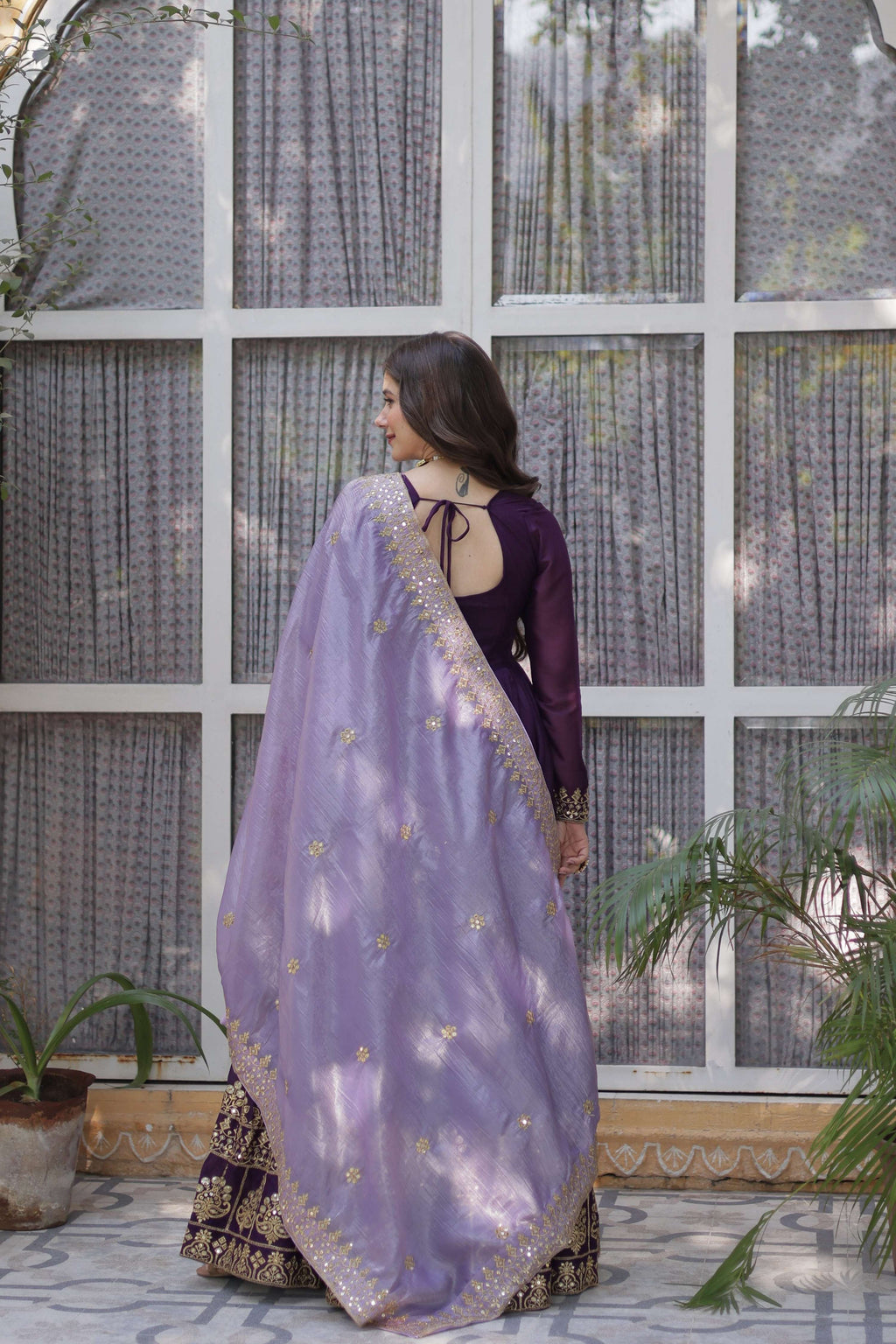Purple Star Georgette Embroidered Anarkali Set with Dupatta
