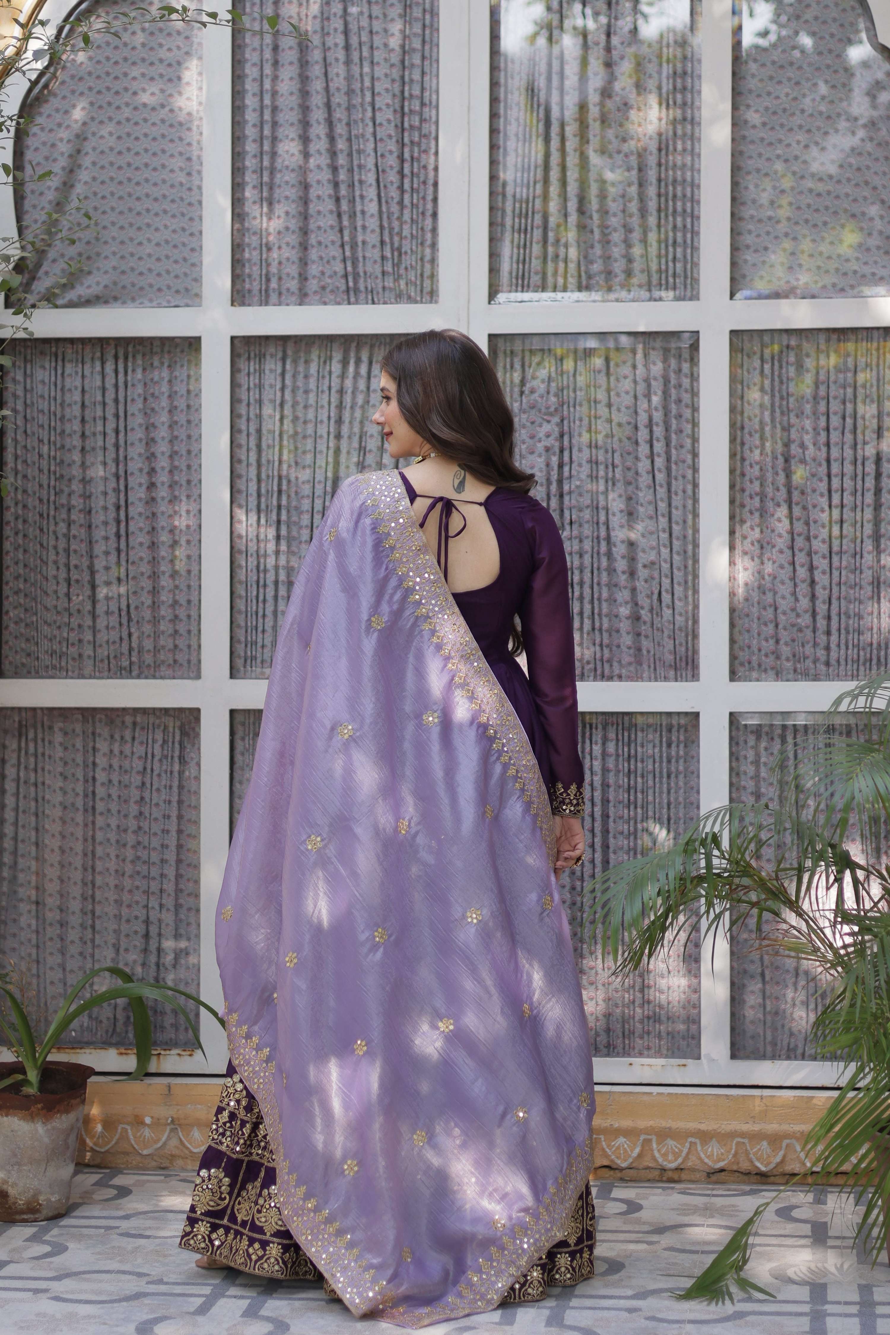 Purple Star Georgette Embroidered Anarkali Set with Dupatta