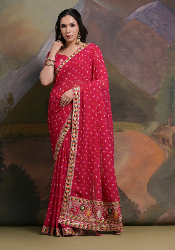 Jyoti Fashion Women's Rani Pink Coding Sequence Georgette Saree with Blouse