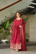 Blue Chinon Sequins Embroidered Anarkali Set with Dupatta