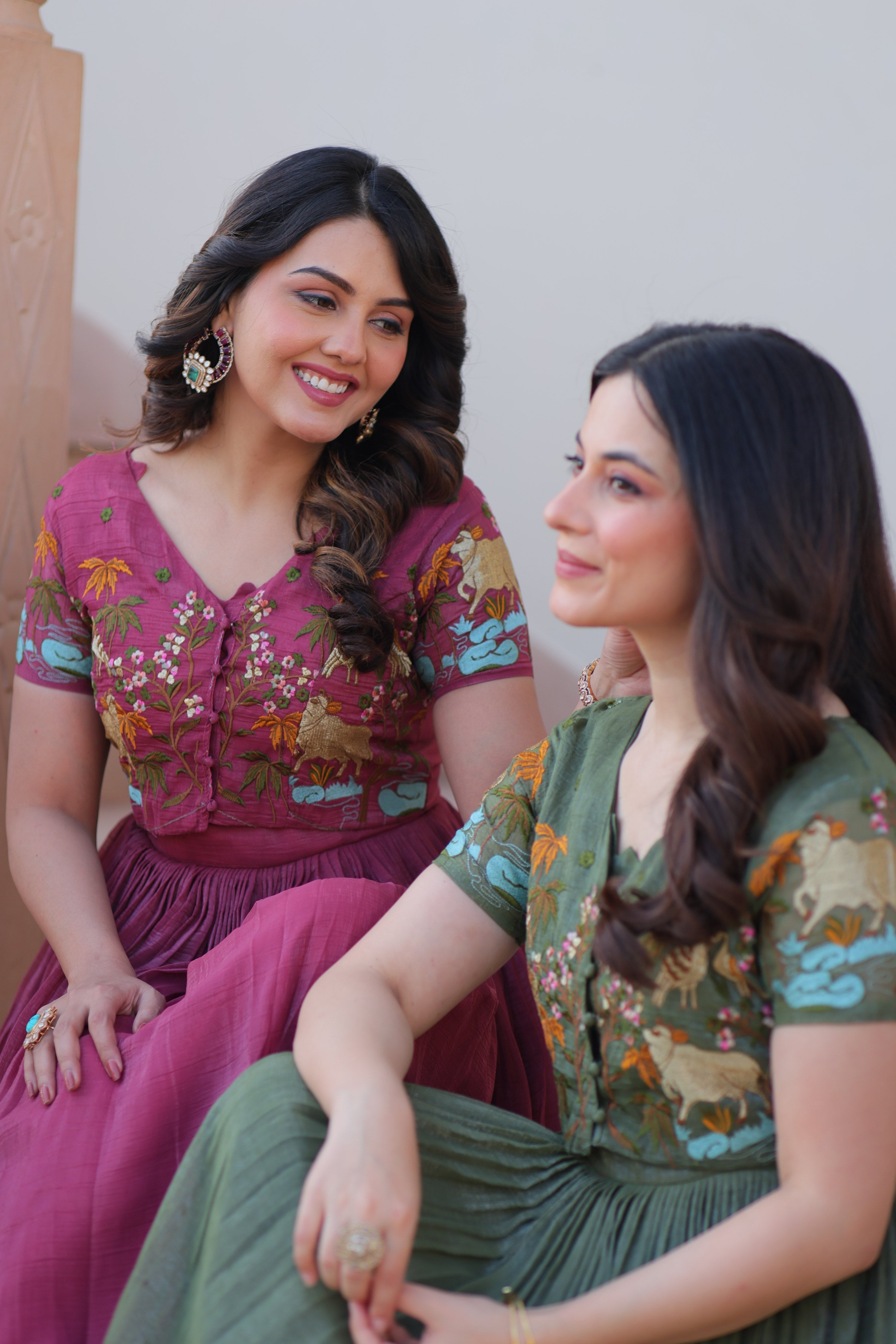 Onion & Green Silver Crunchy A-Line Anarkali Set with Koti