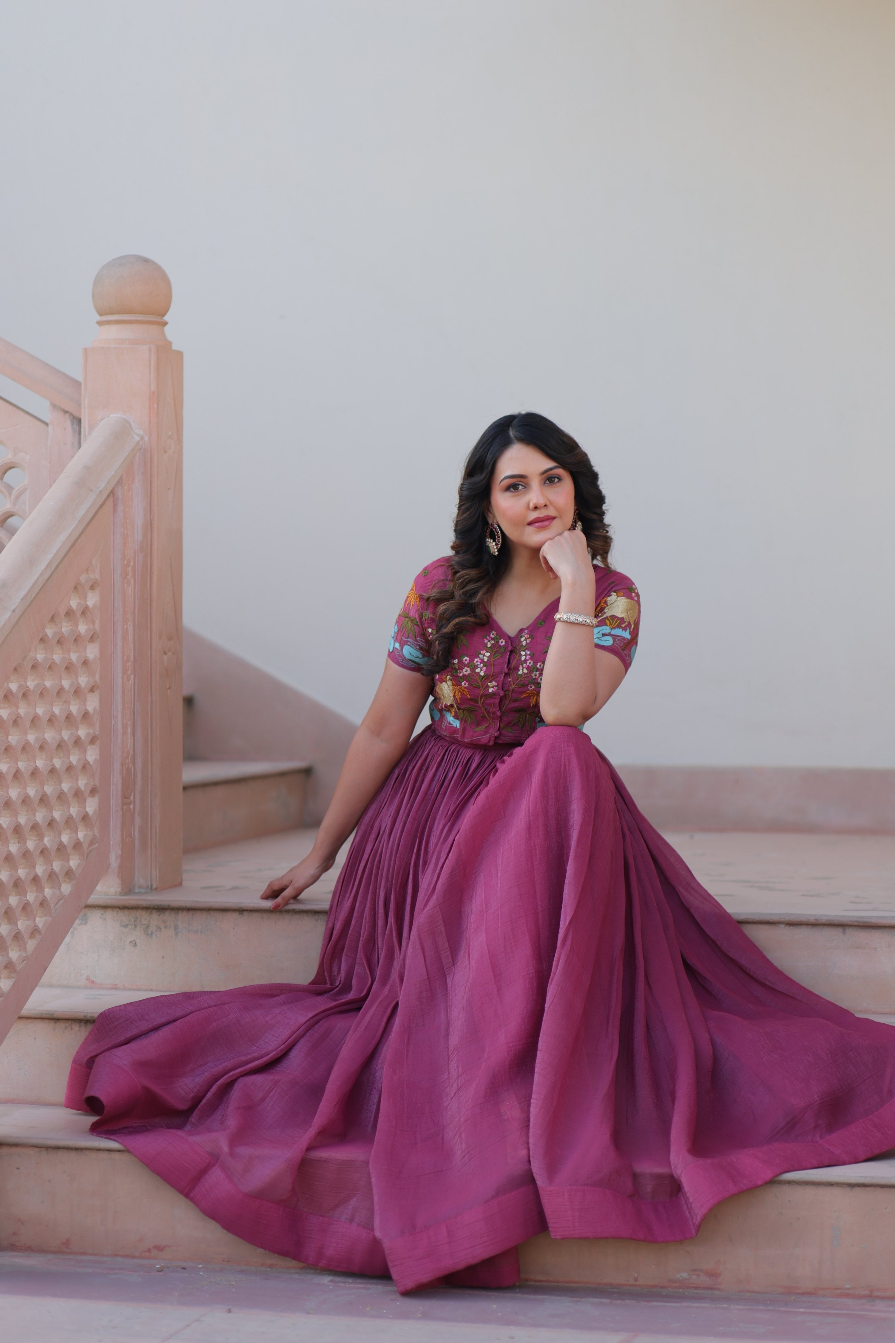 Onion Silver Crunchy Designer Anarkali Set with Koti