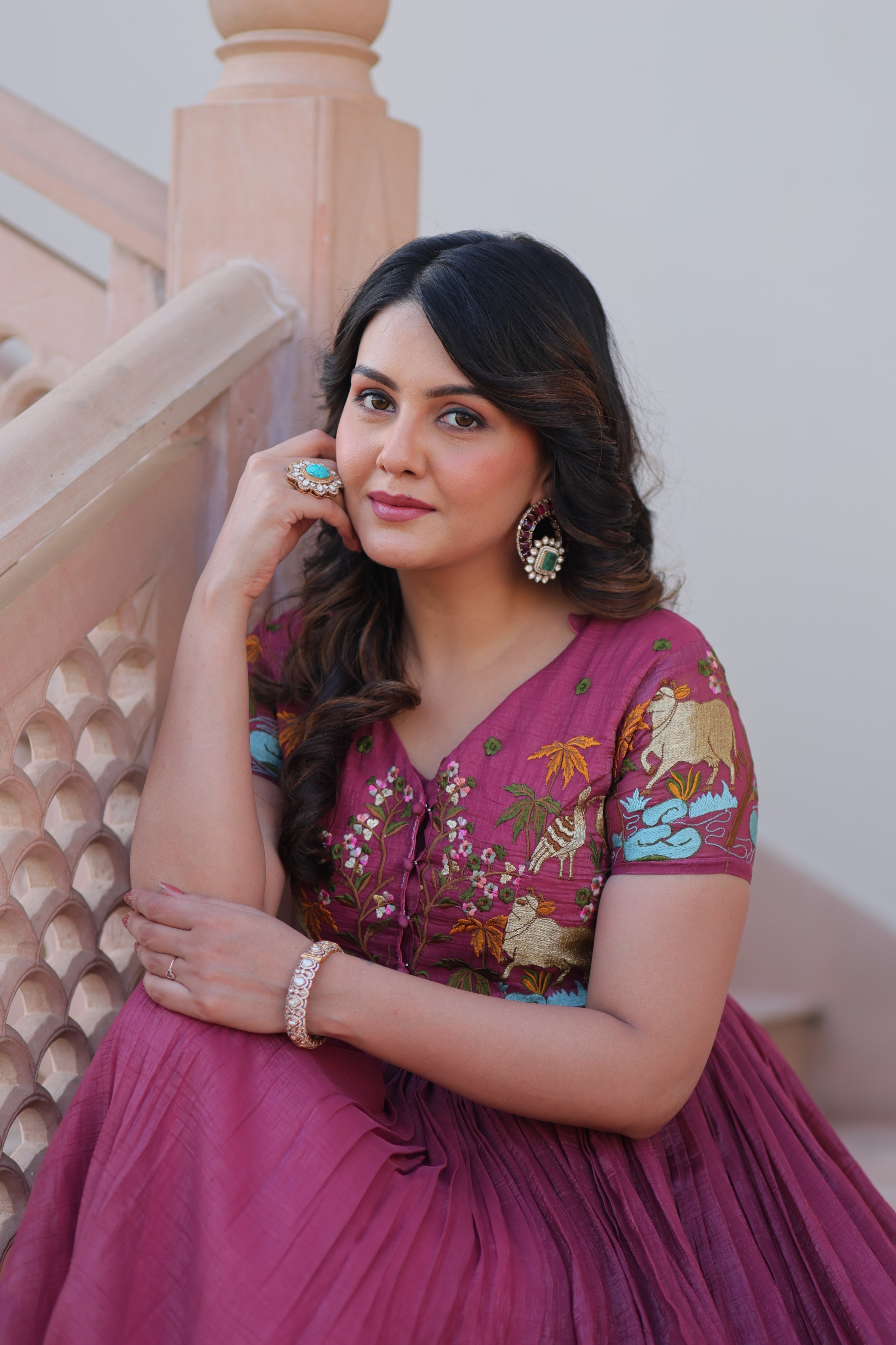 Onion Silver Crunchy Designer Anarkali Set with Koti