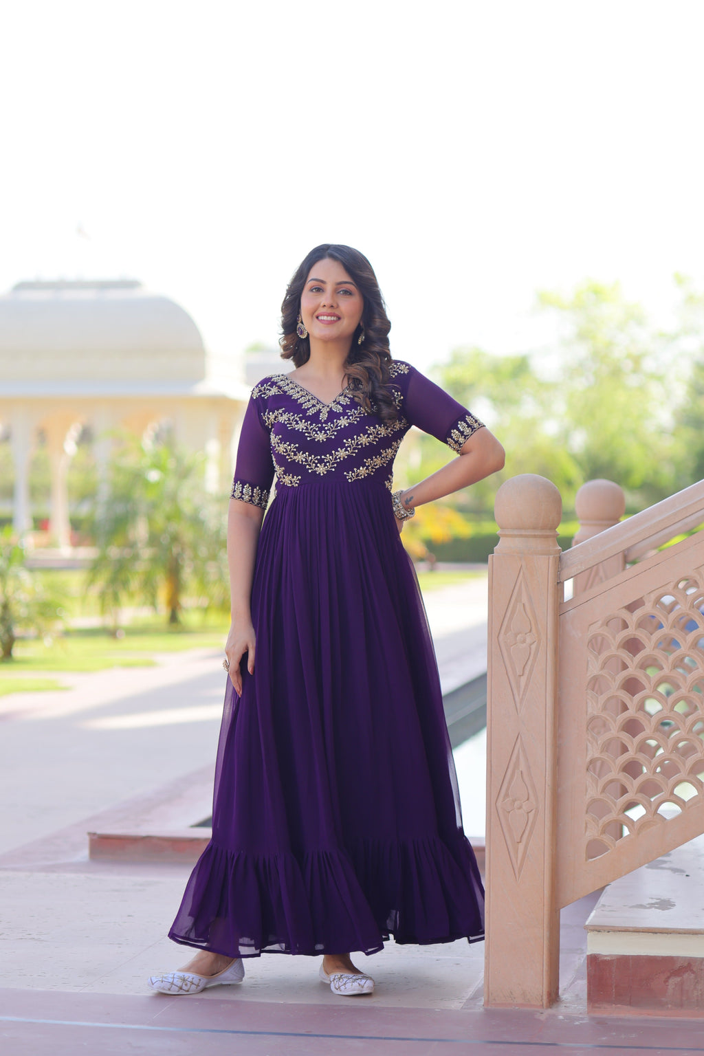 Jyoti Fashion Purple Anarkali set with sequin and bead embroidery and 7-meter flair