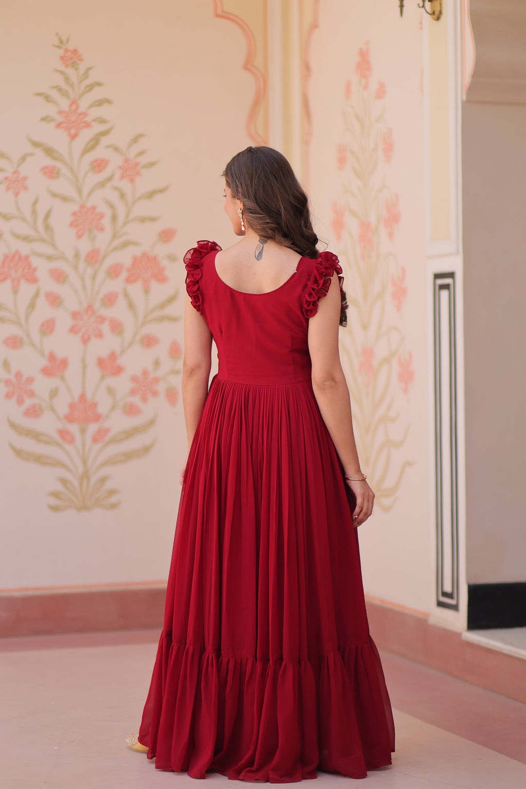 Maroon Faux Blooming Anarkali Set with Sequins and Beads