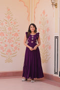 Jyoti Fashion Purple Faux Blooming Anarkali with intricate bead embroidery and 7-meter flair