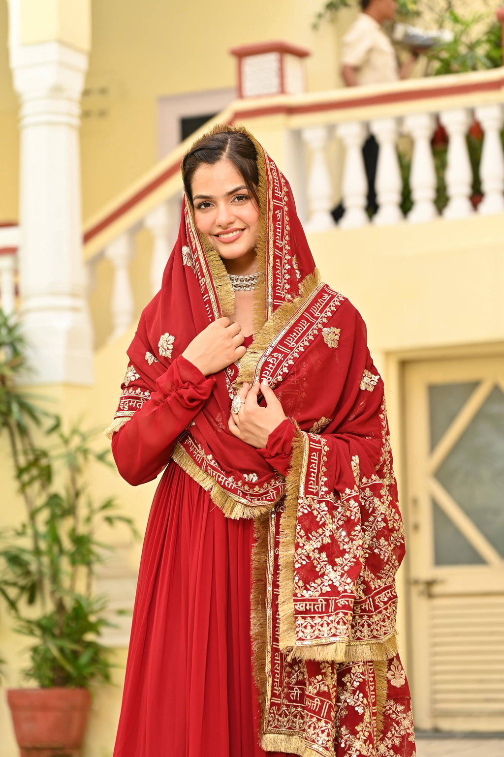 Maroon Faux Blooming Sequins Embroidered Anarkali Set