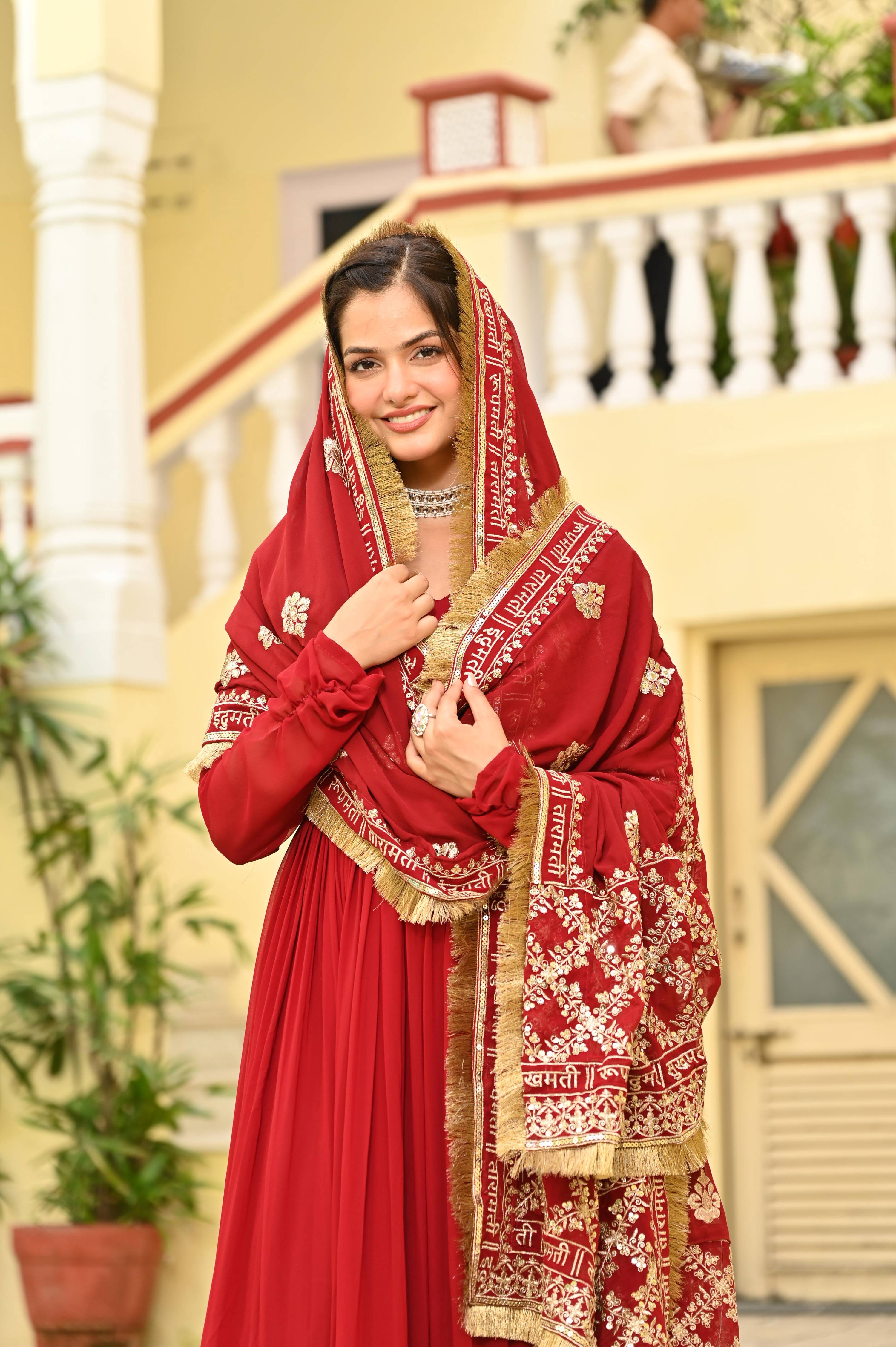 Maroon Faux Blooming Sequins Embroidered Anarkali Set