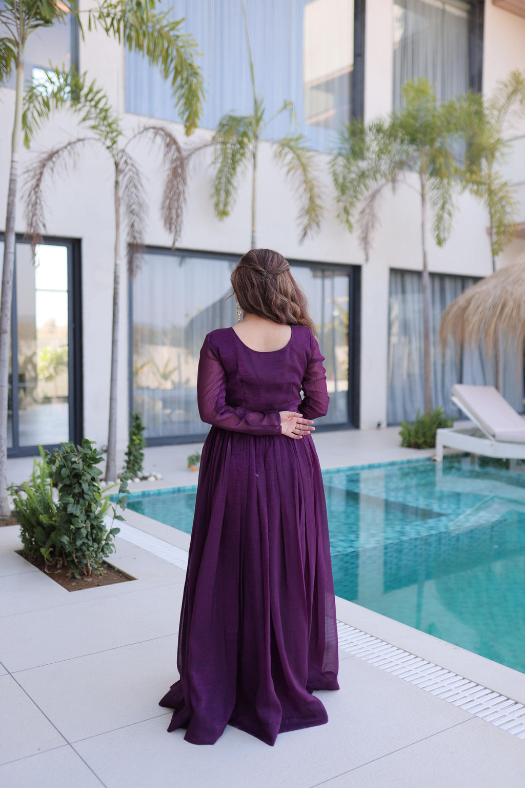 Purple Silver Crunchy Beads Embroidered Anarkali Set