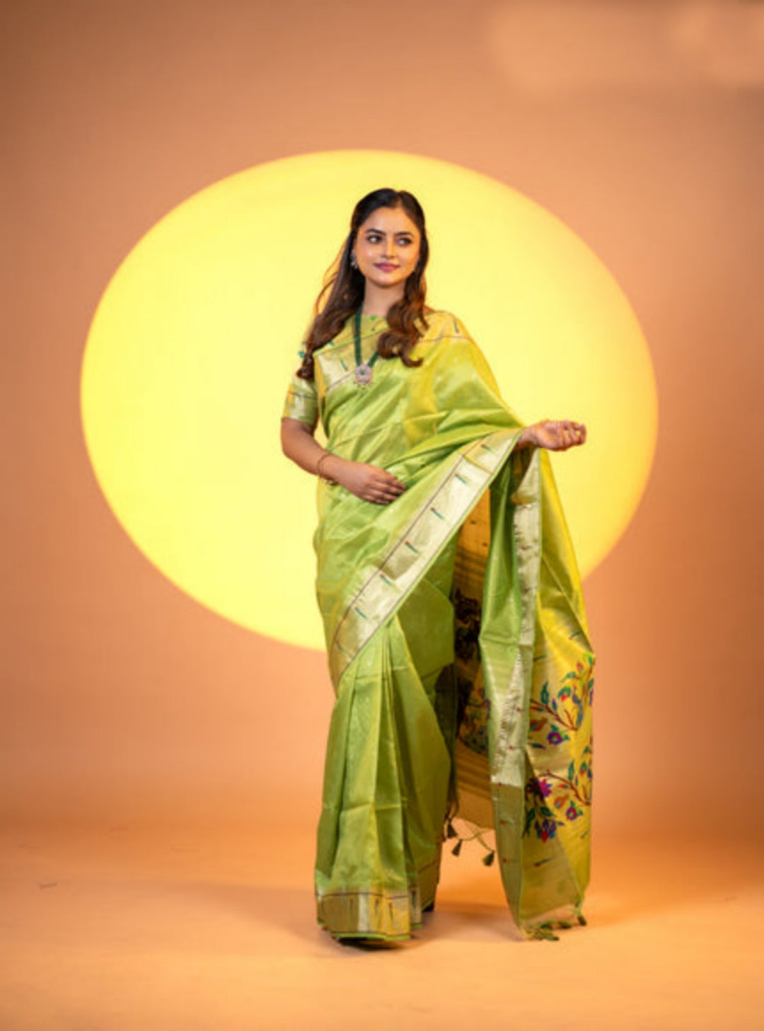 Mehendi Soft Khadi Raw Silk Zari Woven Saree with Blouse