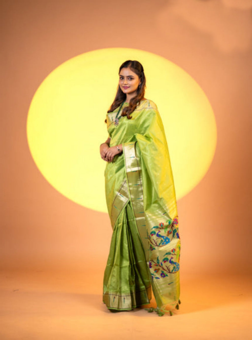 Mehendi Soft Khadi Raw Silk Zari Woven Saree with Blouse