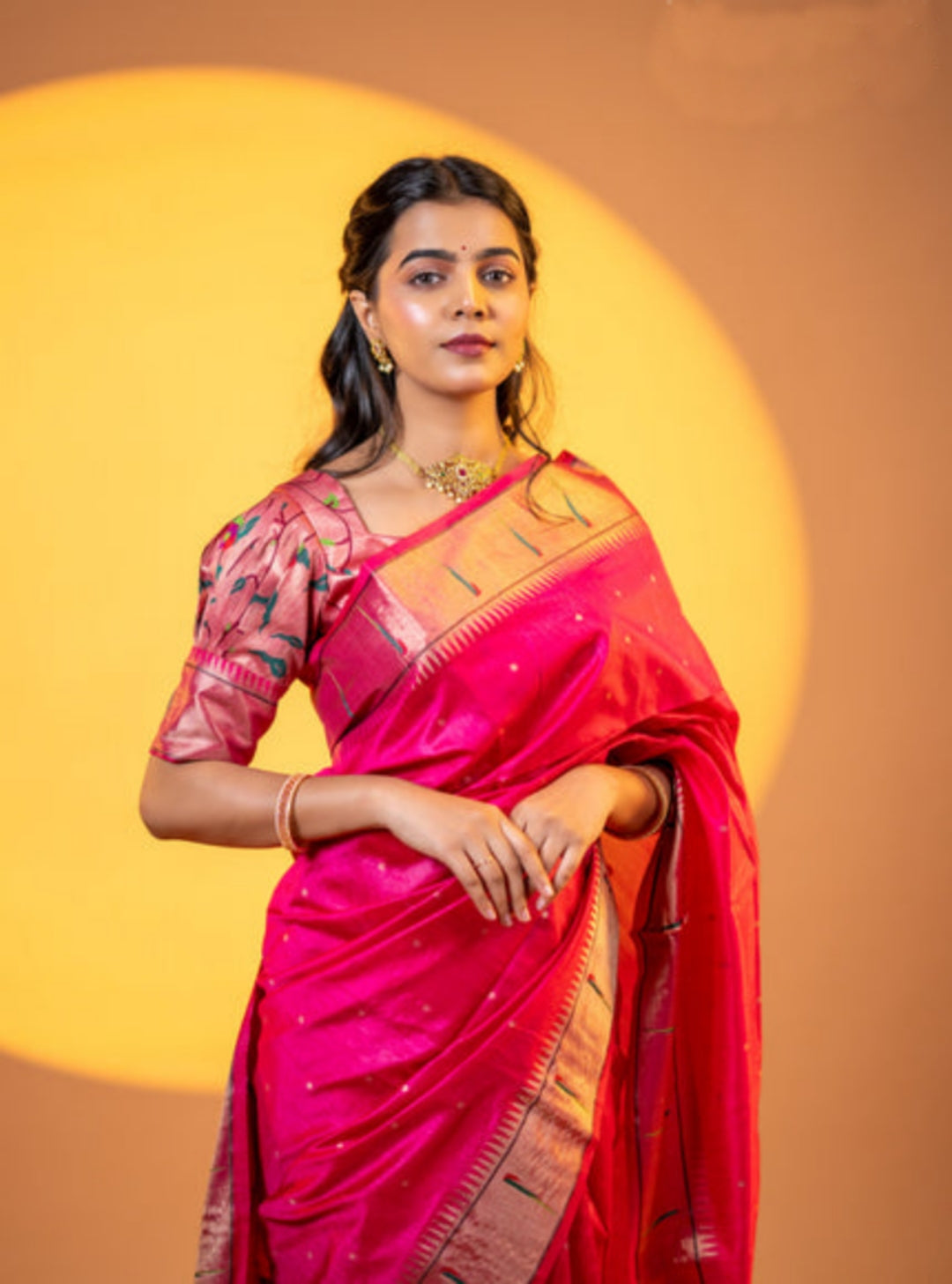 Women's Pink Soft Khadi Raw Silk Saree with Meena Weaving and Blouse