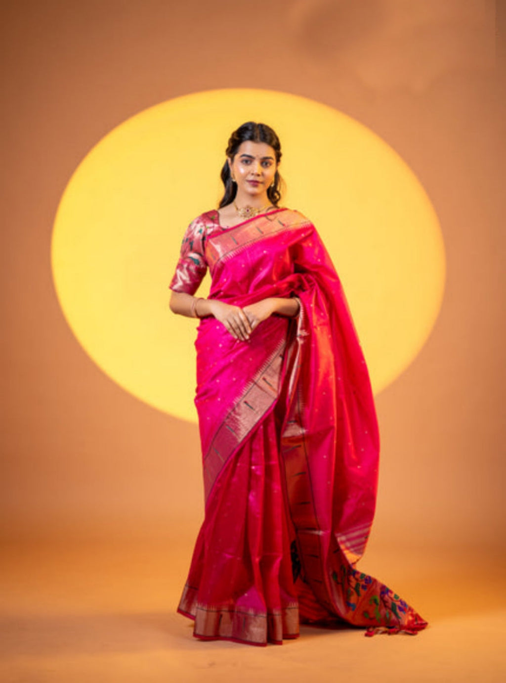 Women's Pink Soft Khadi Raw Silk Saree with Meena Weaving and Blouse