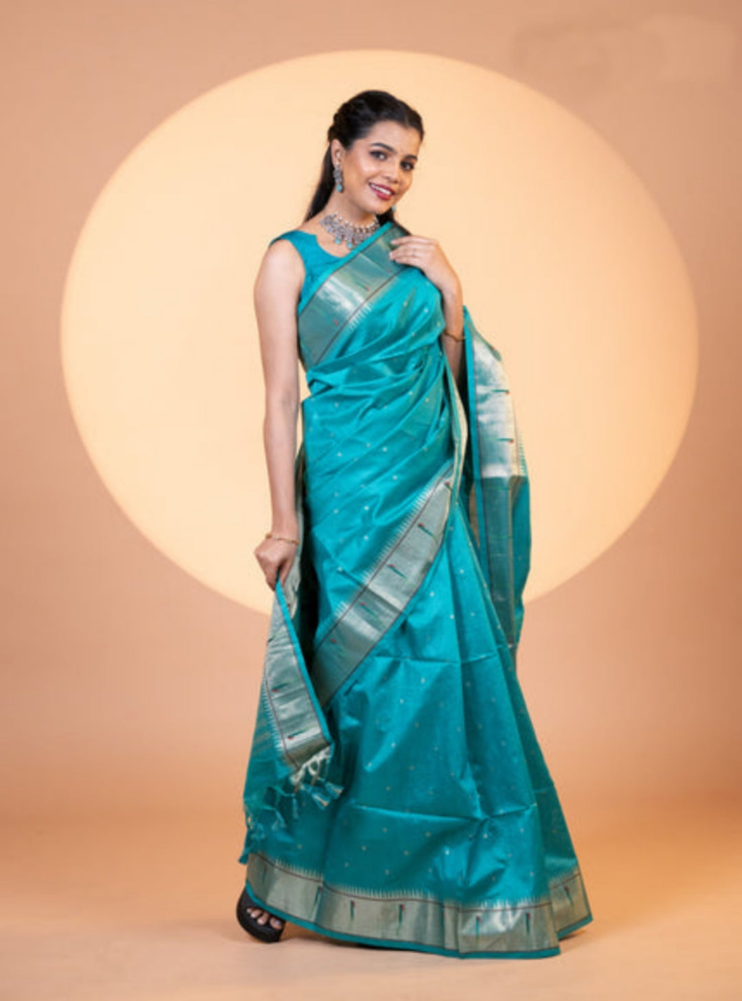 Rama Soft Khadi Raw Silk Zari Woven Saree with Jhalar