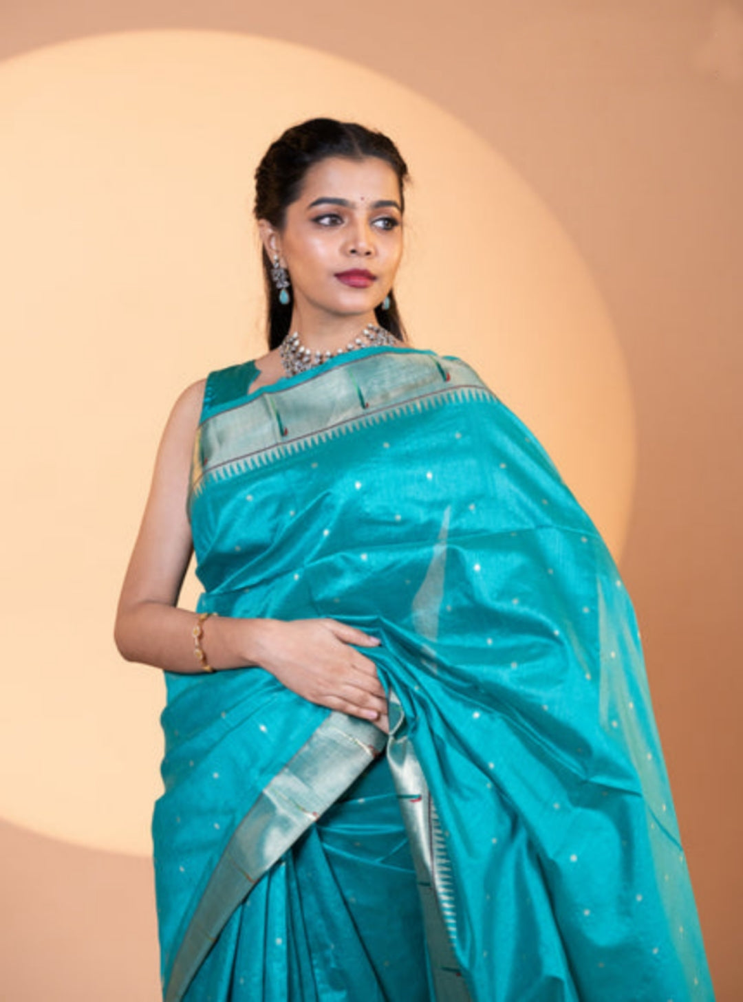 Rama Soft Khadi Raw Silk Zari Woven Saree with Jhalar
