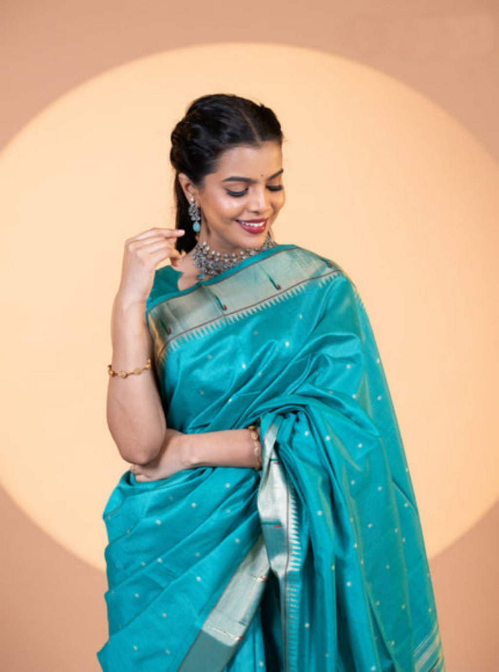 Rama Soft Khadi Raw Silk Zari Woven Saree with Jhalar