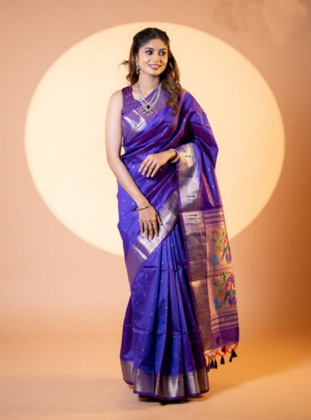 Royal blue soft khadi raw silk saree with gold Zari and Meena weaving