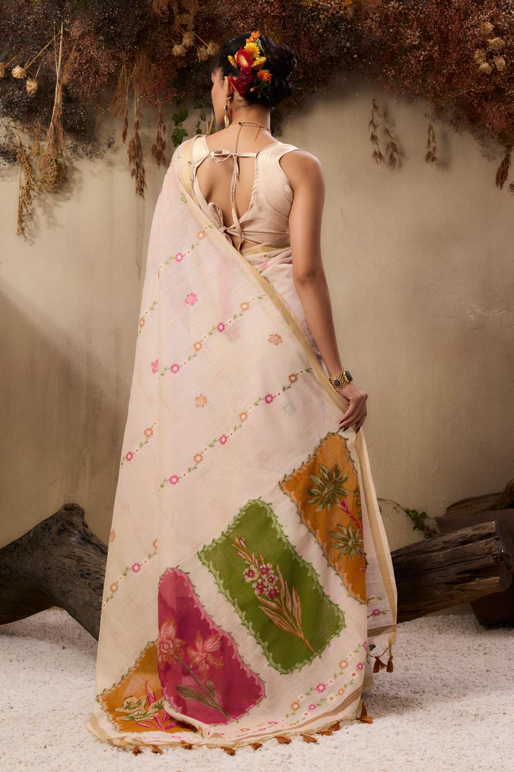 Orange Soft Muga Cotton Saree with Resham Weaving