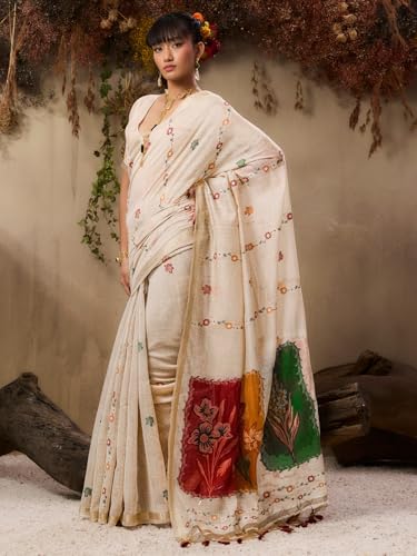 Red Muga cotton saree featuring intricate Resham thread weaving