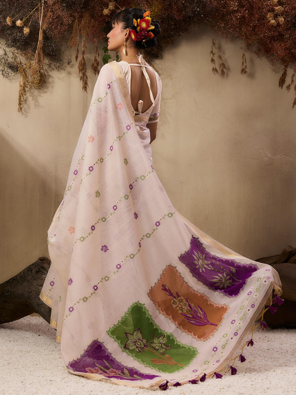 Wine Soft Muga Cotton Saree with Resham Weaving and Blouse