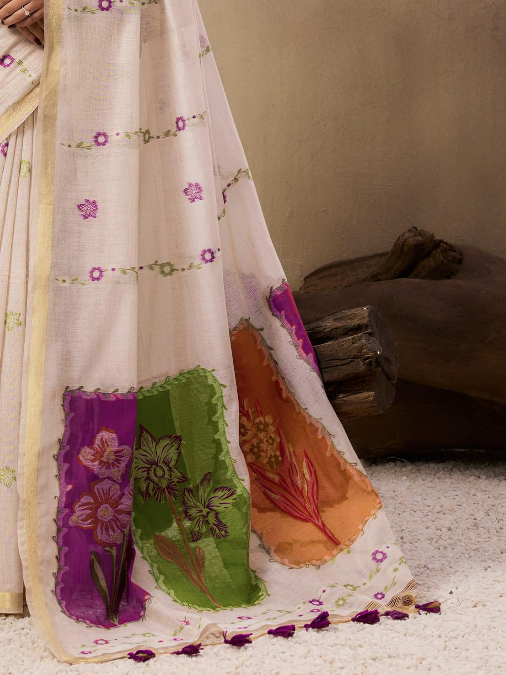 Wine Soft Muga Cotton Saree with Resham Weaving and Blouse